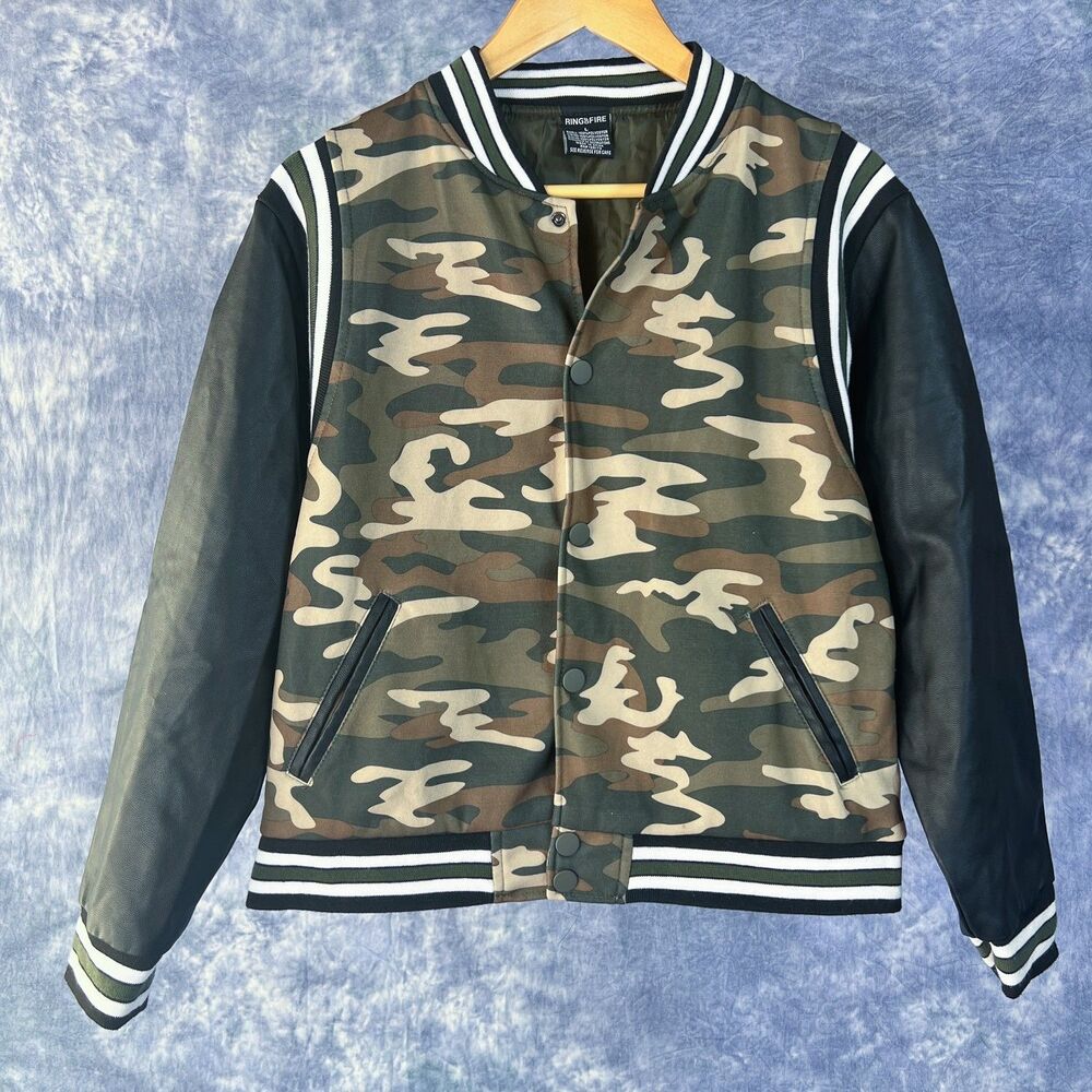 NWT Ring of Fire/MacysBoys Camo Bomber Jacket Sz L